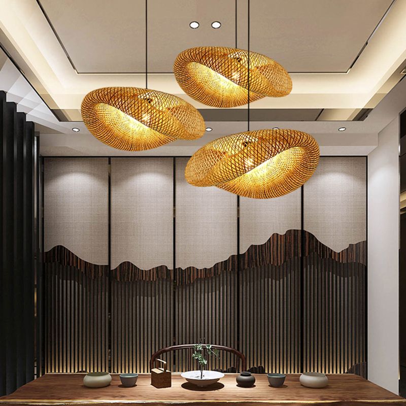 Bamboo Art Hanging Light Contemporary Household Pendent Lighting Fixture for Dining Room