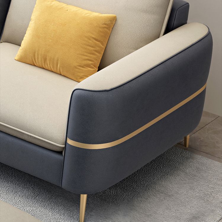 Contemporary Recessed Arm Sofa with Pillows Back and Golden Legs