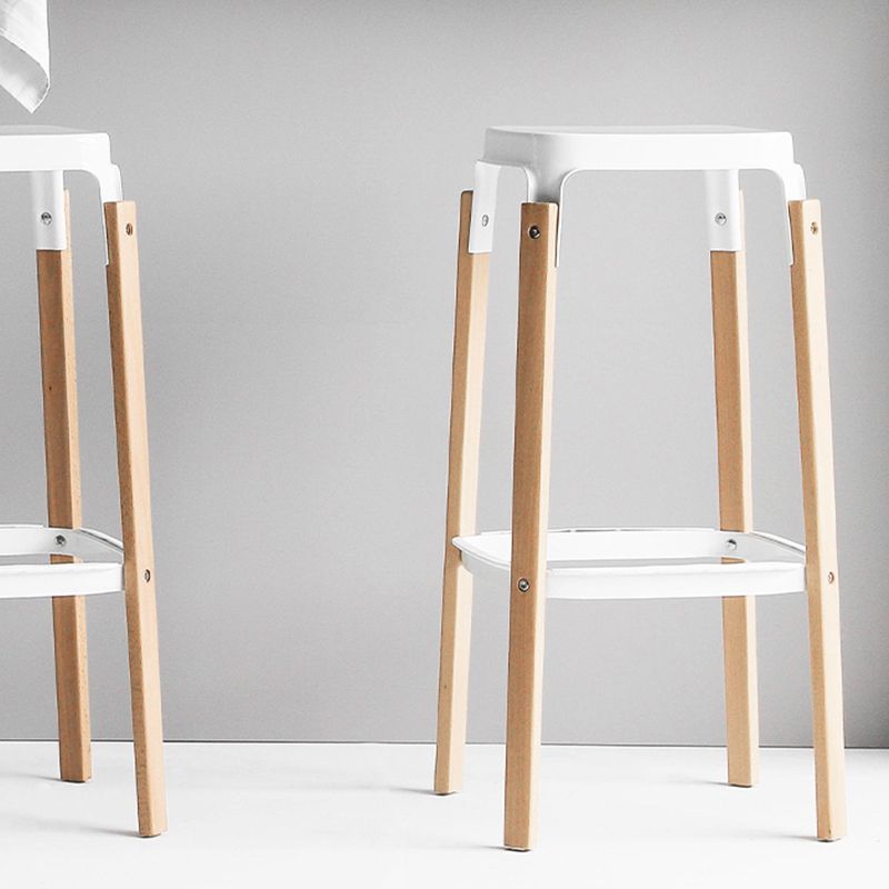 Contemporary Square Backless Bar Stool with Beech Solid Wood Legs