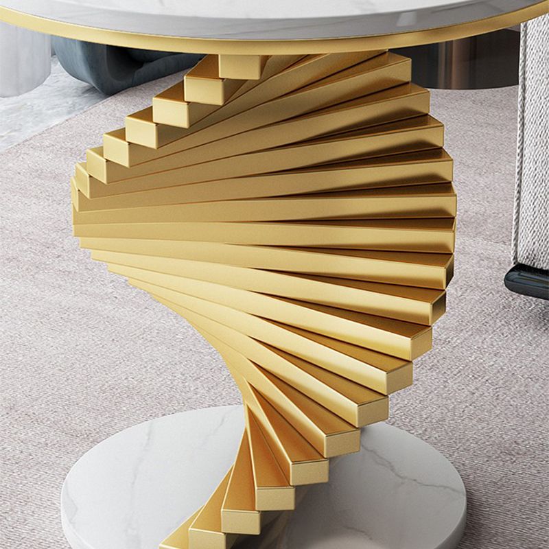 Modern Round Marble Top Side Table 19.6" Tall Iron Abstract End Table