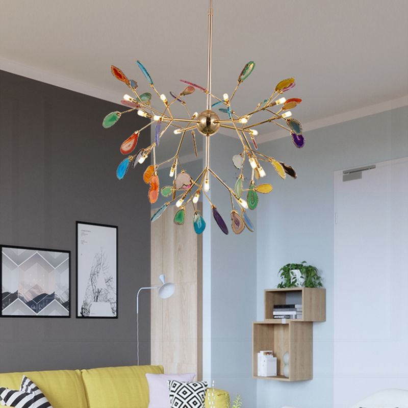 Metal Branch Hanging Light Kit Minimalistic Multi-Color Chandelier Light Fixture