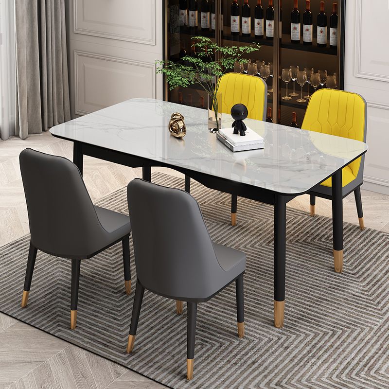 Dining Room Set Modern with Sintered Stone Dining Table and Cushion Chairs