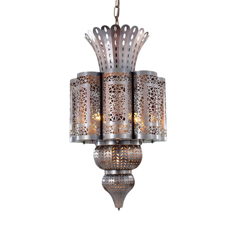 Vintage Hollow-Out Pendant Light 4 Bulbs Metallic Chandelier Ceiling Lamp in Bronze