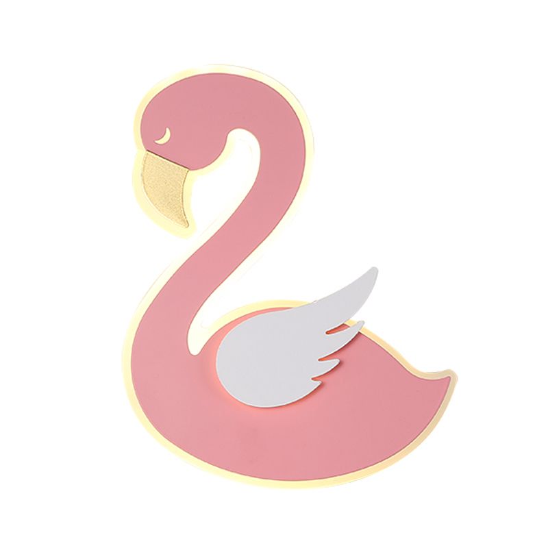 Pink Leftward/Rightward Swan Wall Lamp Cartoon Acrylic LED Flush Mount Wall Sconce for Baby Room