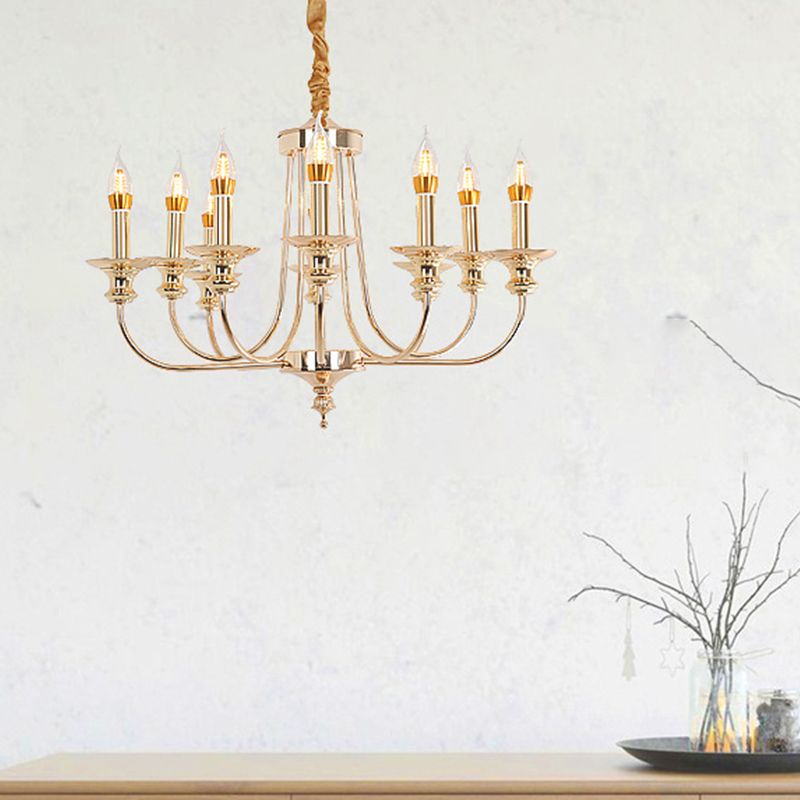 Candle Metal Chandelier Lighting Classic 10 Lights Dining Room Pendant Lighting in Gold
