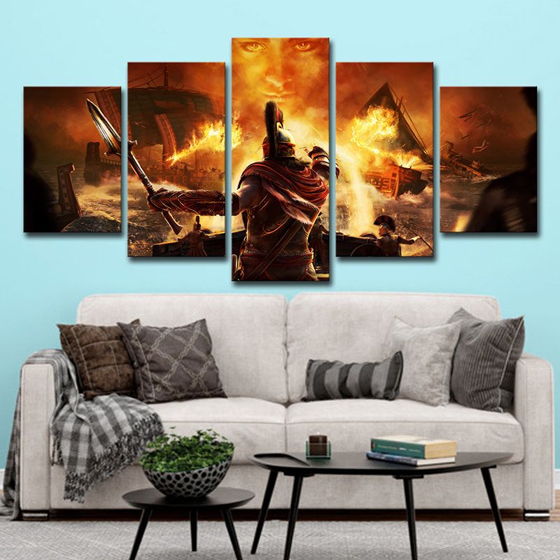Kids Game Scene Print Canvas Yellow Assassins Creed Odyssey Wall Art Decor for Room