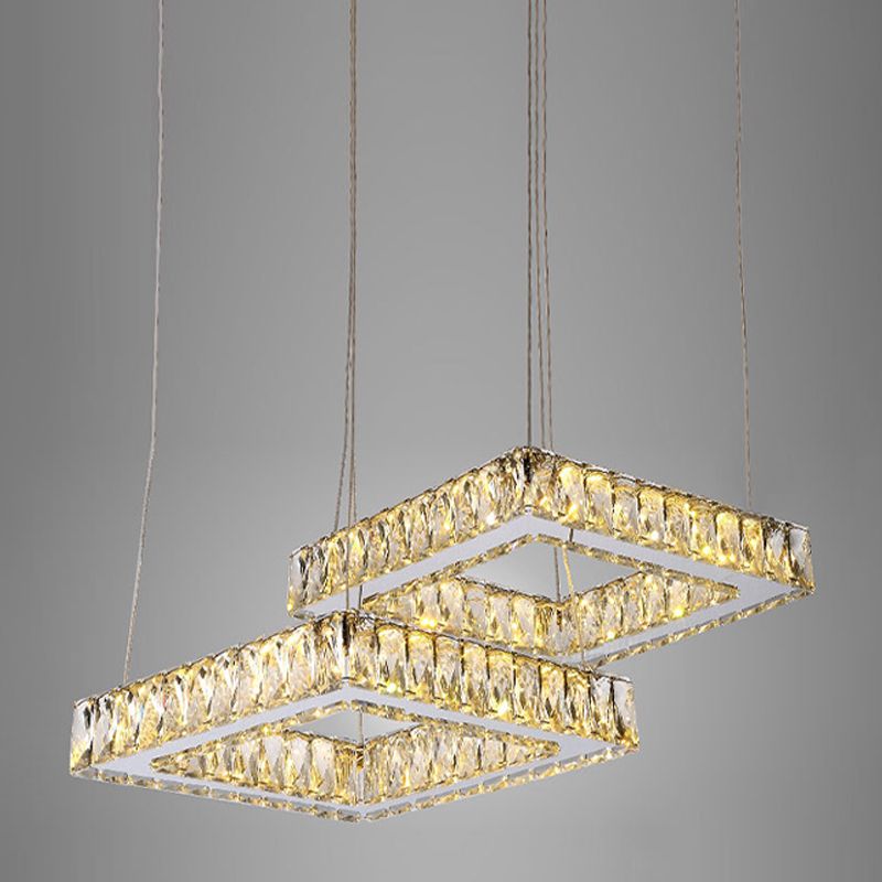 LED Multi Light Crystal Pendant Minimalistisch vierkant ingebrachte kristalplafondlamp in nikkel
