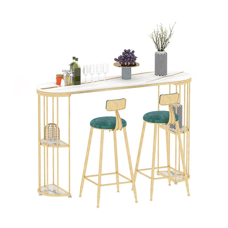 Glam Style Bar Table Stone Oval Bistro Bar Desk with Storage