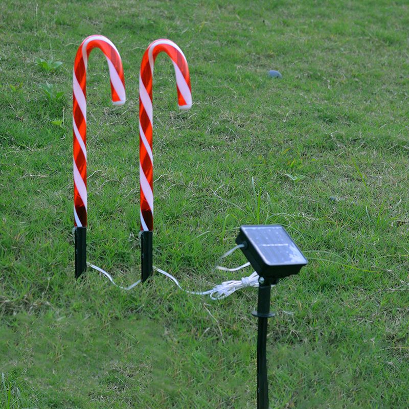 Plastic Candy Cane Solar Ground Lighting Decorative Red LED Landscape Light for Backyard