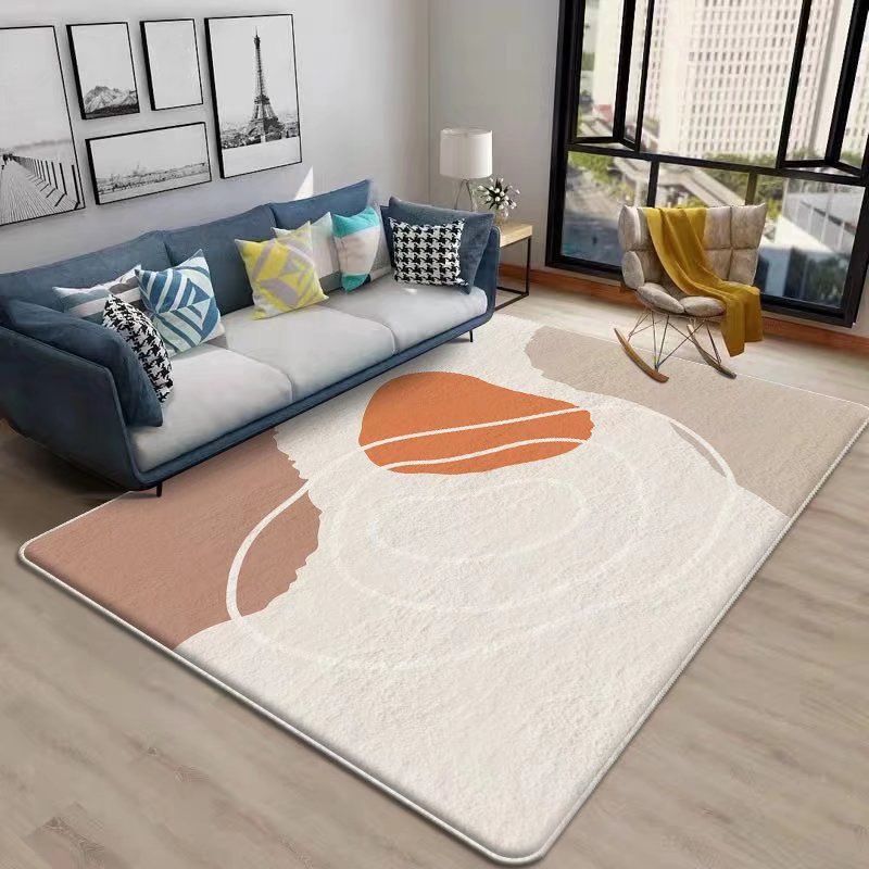 Beige Color Block Rug Polyester Nordic Indoor Rug Non-Slip Backing Rug for Drawing Room
