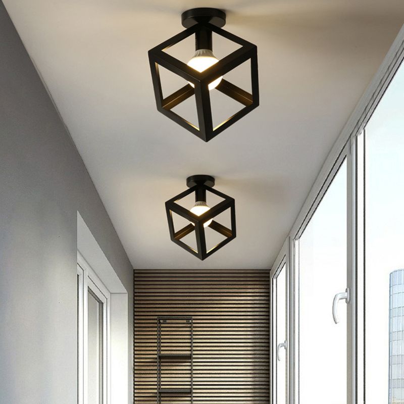 Industrial Creative Ceiling Fixture Wrought Iron Geometric Flush Mount for Corridor