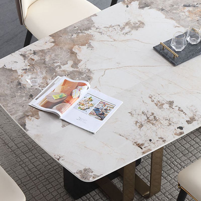 Luxury Sintered Stone Top Table Rectangle Table with Double Pedestal in Black