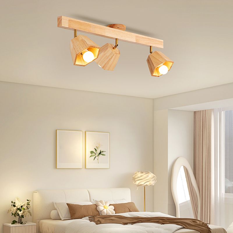Modern Ceiling Track Light Multi - Head Solid Wood Ceiling Flush Mount