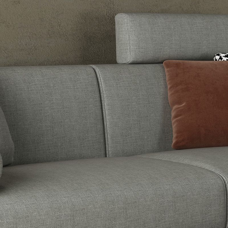 Contemporary Gray Standard Pillow Top Arm Stationary Linen Sofa