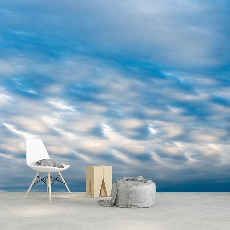 Blue and White Sky Wall Mural for Sitting Room Moisture Resistant, Personalized Size Available