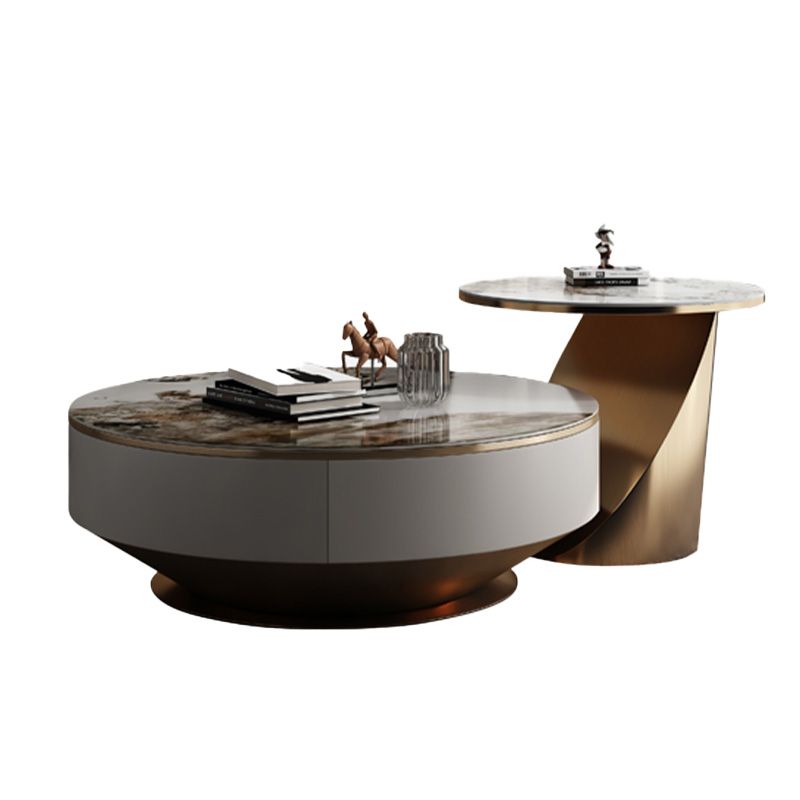 Glam Nesting Coffee Table Set Pedestal Coffee Table with Storage Drawers