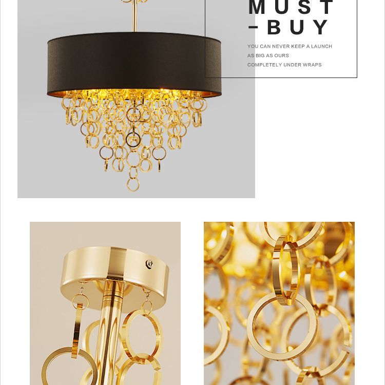 Simplicity Circular Chandelier Light Fixture Metal Living Room Ceiling Pendant Light in Black