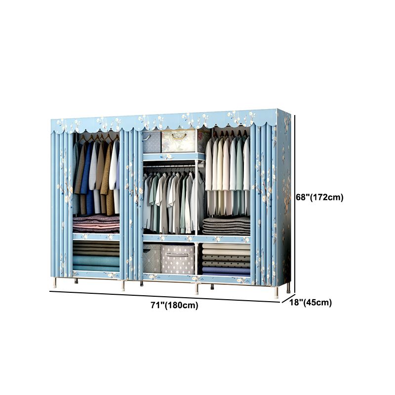 Modern Style Metal Wardrobe 3-Tier Cloth Rod Included Wardrobe Closet with Legs