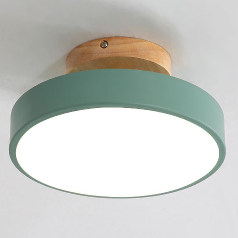 Montaje semi empotrado LED circular de madera en lámpara de techo Macaron acrílica de simplicidad moderna para pasillo