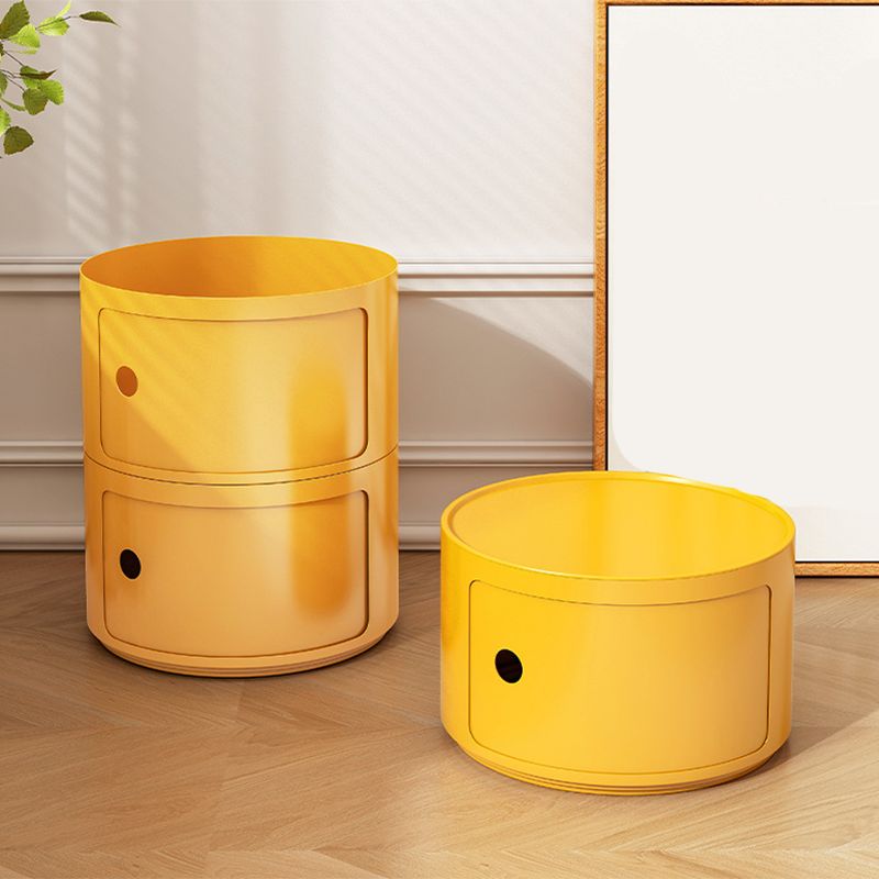 Dia 12.6" Nordic Round Plastic Side Table in Yellow/Green with Storage