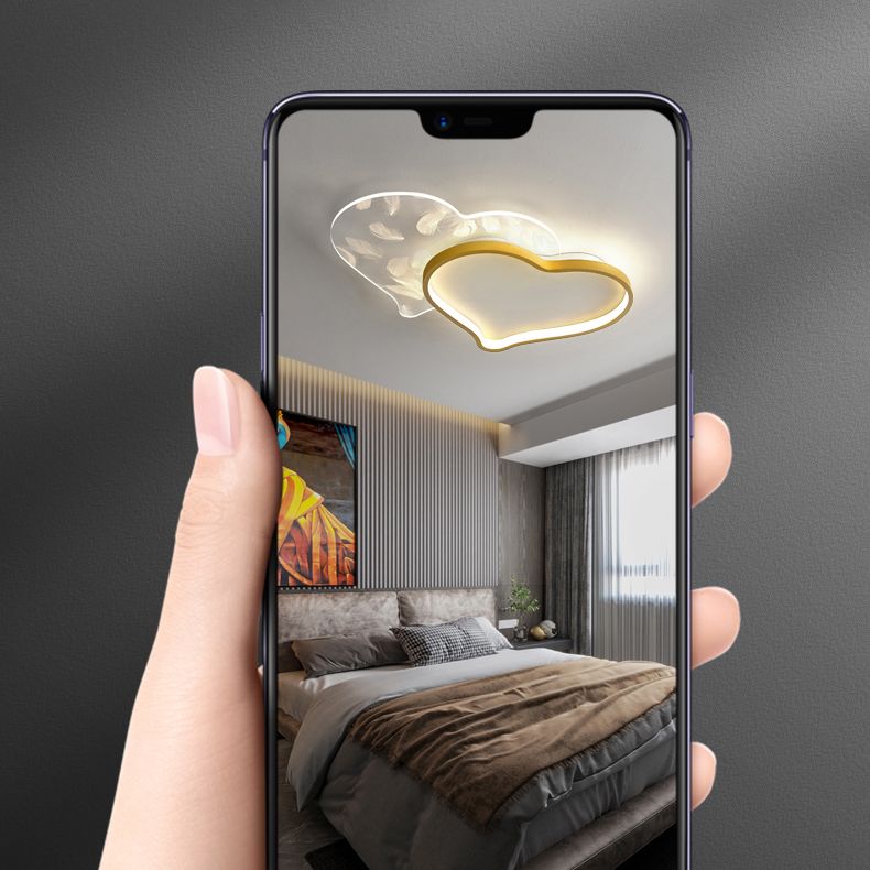 Style contemporain DEL Metal LED Flush Light Fixture Feather Ceiling Flush Mount for Bedroom