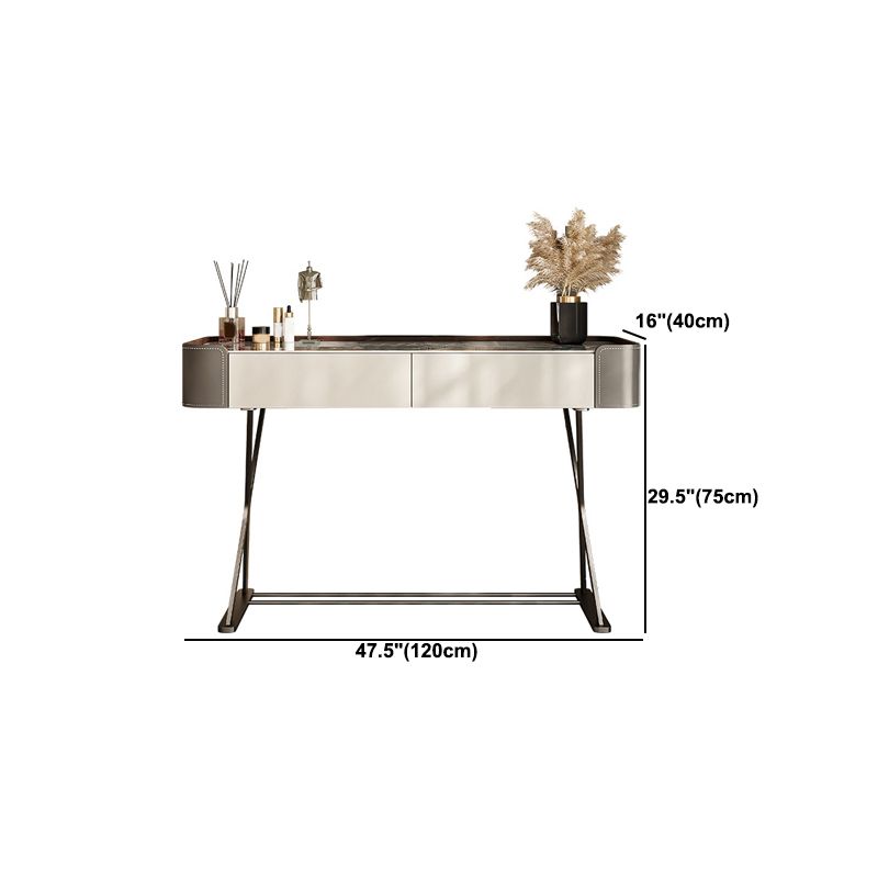 2 Drawers Vanity Set with Stool Glam Stone Top Makeup Vanity Desk