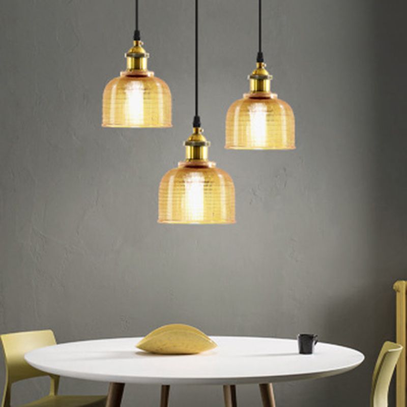 1 Light Bell Pendant Lamp Vintage Industrial Ribbed Glass Hanging Lamp for Dining Room Table