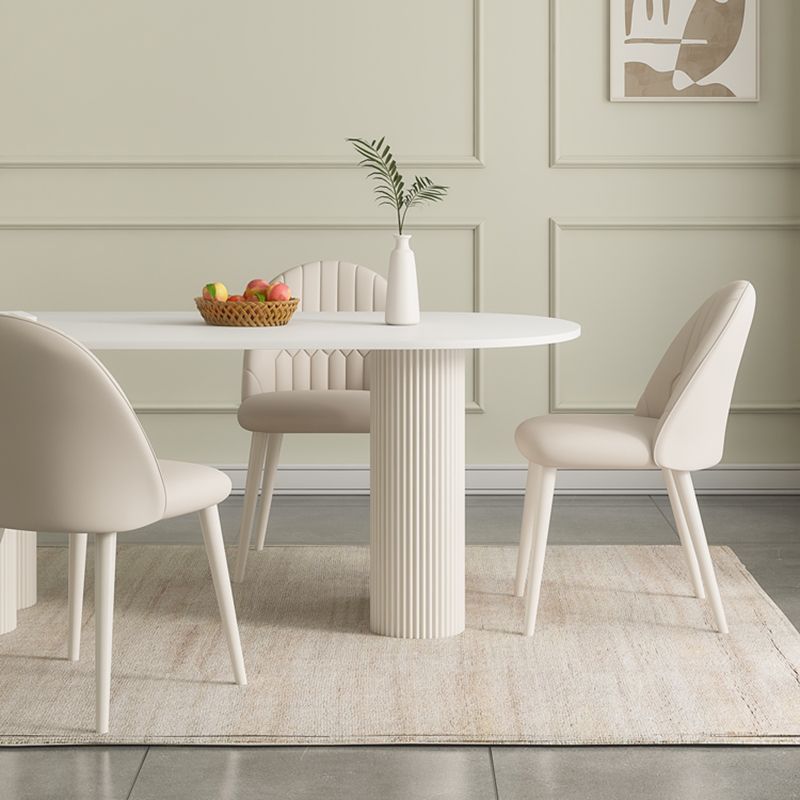 White Contemporary Oval Stone Dining Table with Double Pedestal