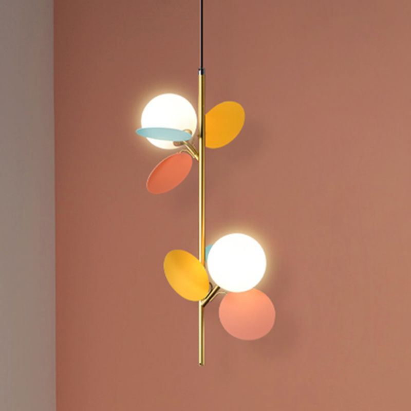 2 Heads Restaurant Pendant Chandelier Nordic Grey/White/Red-Yellow-Blue Hanging Lamp with Globe Opal Glass Shade