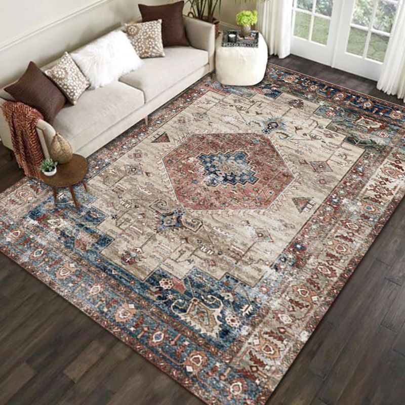 Whitewashed Ethnic Indoor Rug Distinctive Shabby Chic Rug Friendly Washable Carpet for Living Room