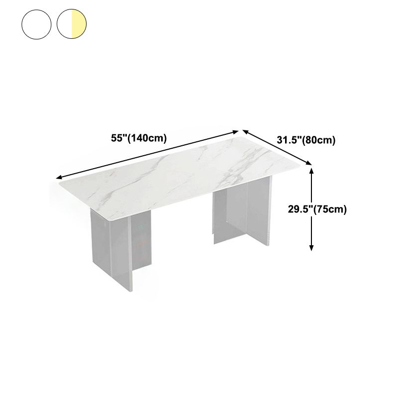 Stone Top Dining Table Industrial Rectangle Table with Double Pedestal Base