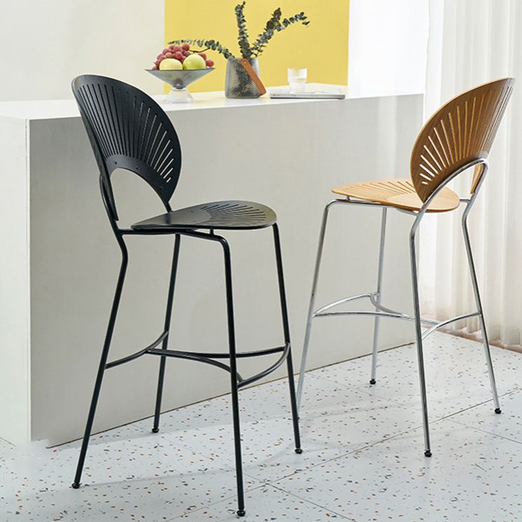 Contemporary Wood Bar and Counter Stool Low Back Stool with 4 Legs