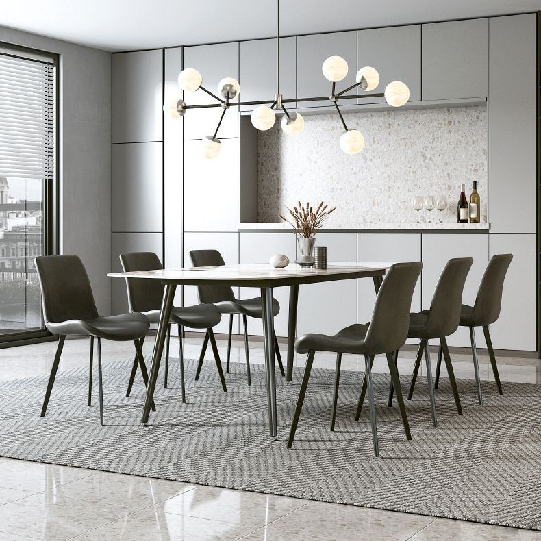 Matte Finish Stone Rectangular Dining Table 4 Legs Furniture with Steel Base