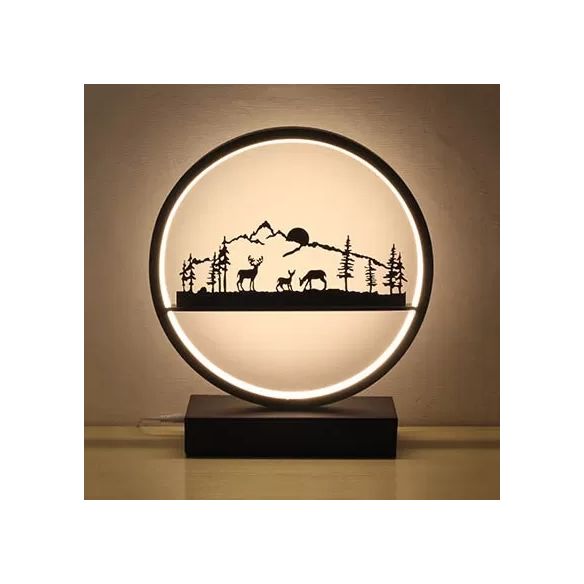 Metal Round Table Light with Natural View Creative Reading Light for Adult Bedroom Cafe