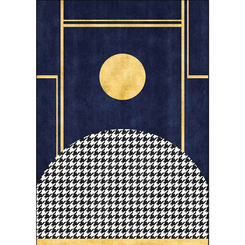 Blue Geometric Muster Teppich mit Houndstooth Polyester Minimalist Teppich Haustierfreundlicher waschbarer Rutschbereich Teppich für Wohnzimmer