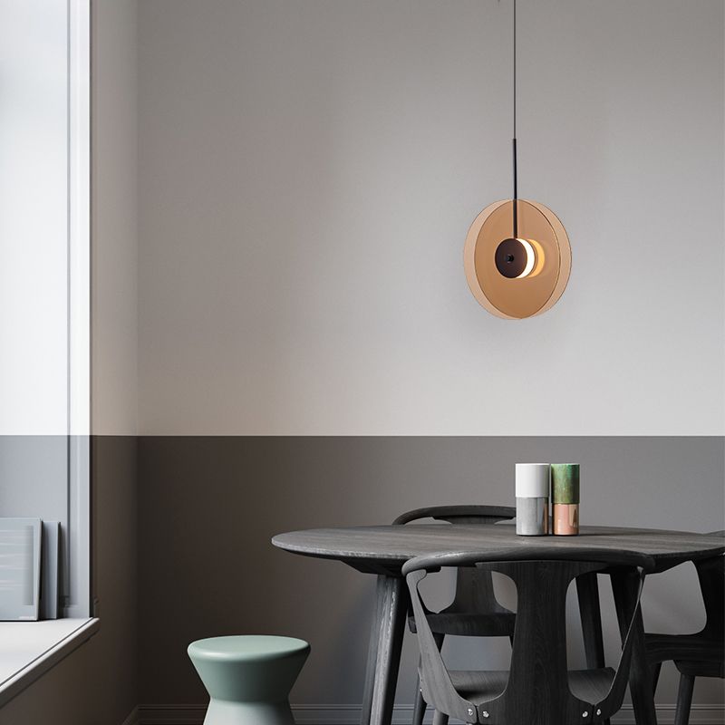 LED circulaire en verre lampe suspendue dans un pendentif en fer forgé moderne pour salle à manger