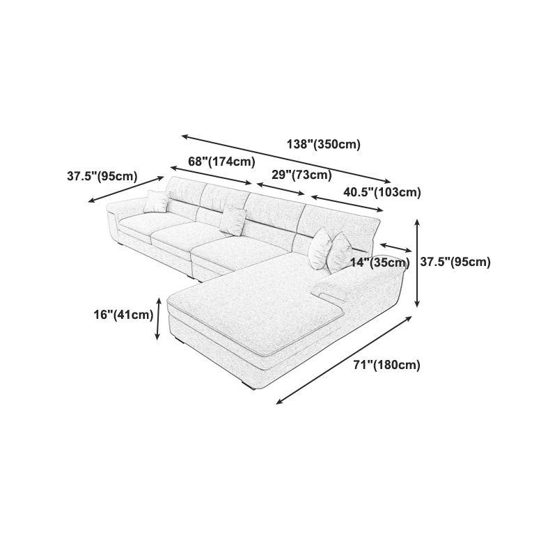 Modern Reversible Chaise Sofa with Pillows Flared Arm Sofa for Living Room