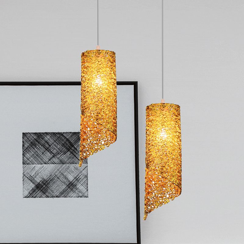 Silver/Brown/Blue Finish Cylinder Hanging Light Contemporary 1-Light Aluminum Wire Pendant Ceiling Lamp