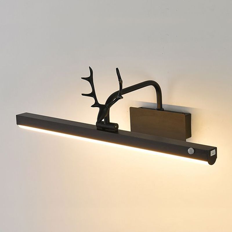 Metal Linear Wall Light Modern 1-Light Mirror Wall Mount Light in Black