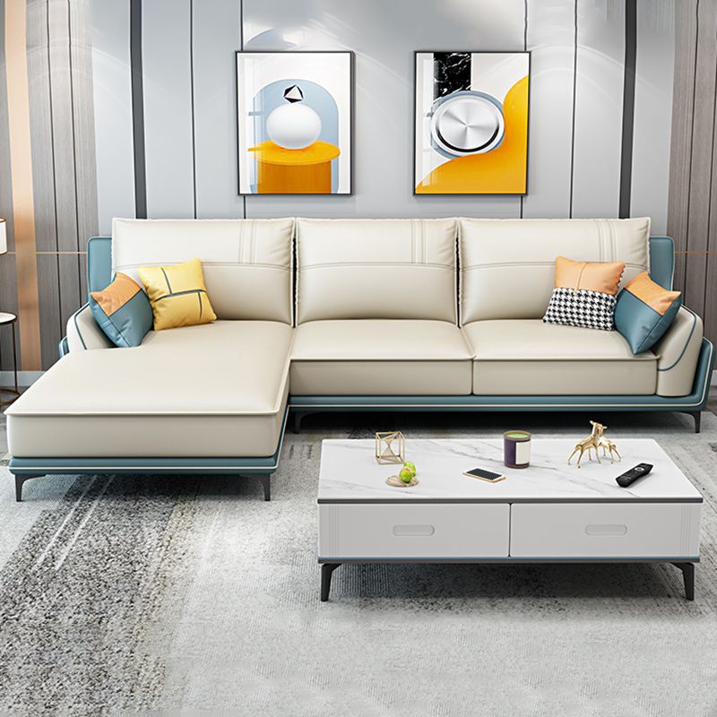 Scandinavian Faux Leather Sectional in Beige 35.43" Tall Sectional