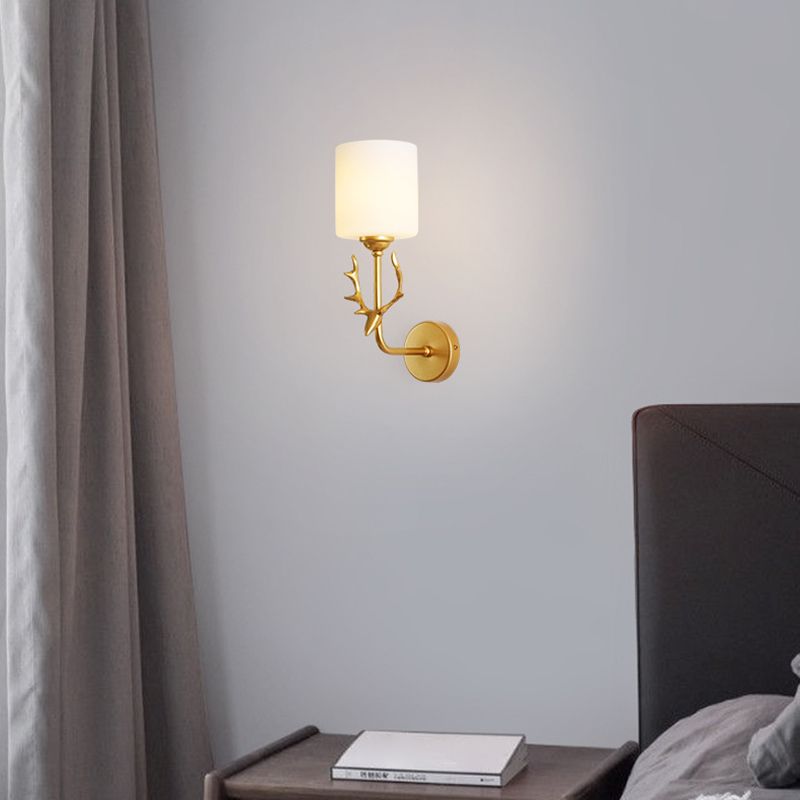 1-Light Cylinder Sconce Light Modern Glass Sconce Light Fixture