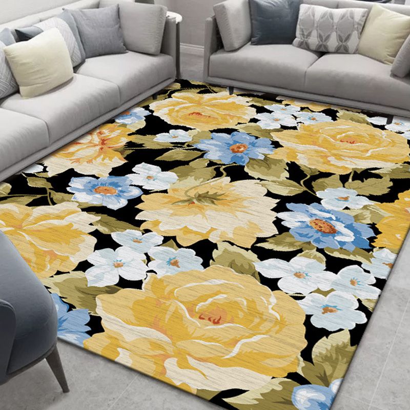 Glam Nordic Area Rug Multi-Colored Plant Carpet Stain Resistant Washable Anti-Slip Backing Rug for Sitting Room