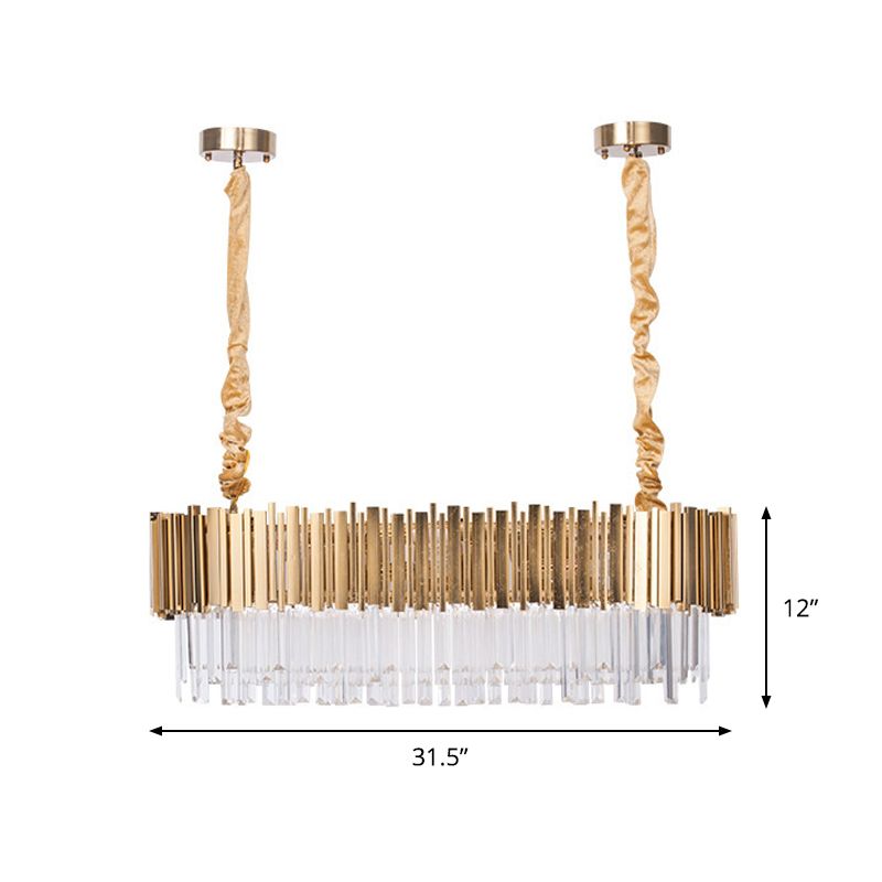 Post-Modern Oblong Island Lamp 6/8-Light Crystal Rods Pendant Lighting in Gold, 23.5"/31.5" Wide