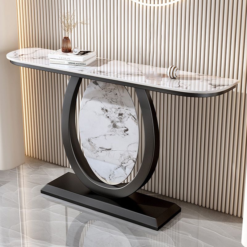 Glam Stone Accent Table Half Moon Console Sofa Table for Hall