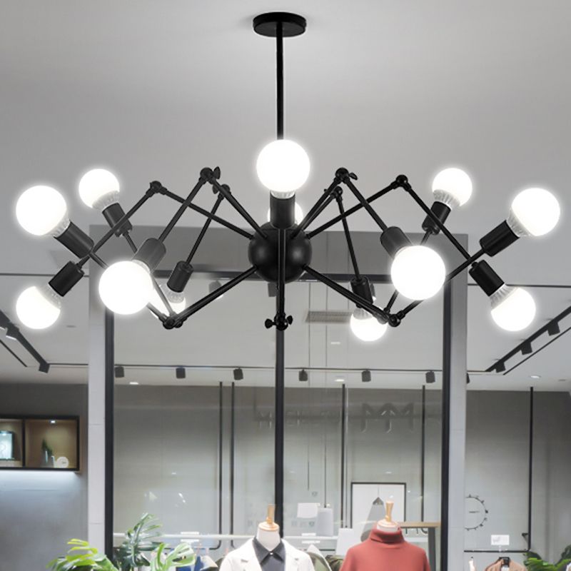 Spider Metal Chandelier Industrial Clothing Shop Commercial Pendant Lighting with Open Bulb Design