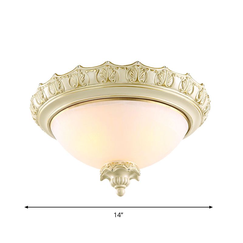 Bowl Opal Frosted Glass Flushmount Vintage 2/3-Bulb Living Room Flush Ceiling Light in White, 14"/16"/19.5" W