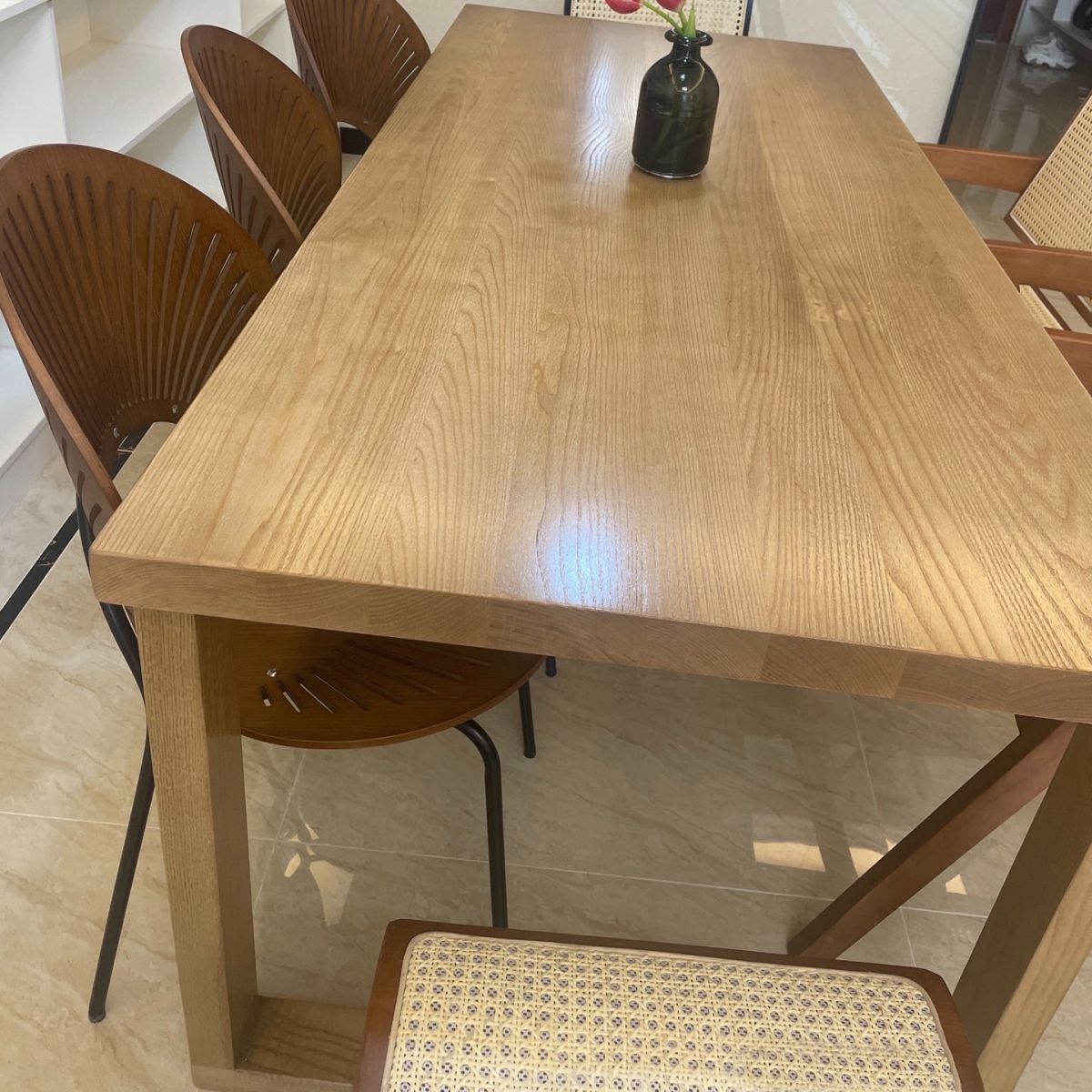 Modern Rectangle Double Pedestal Table Solid Wood Dining Table for Home