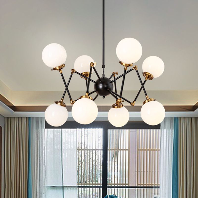 Metal Abstract Pendant Lighting 8 Lights Contemporary Chandelier with Orb Shade for Dining Room