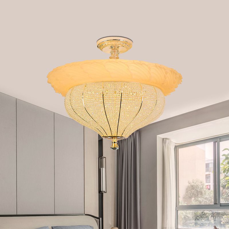 LED Semi Flush Industrial Urne Form Crystal-Consthed in der Nähe des Deckenlichts in Gold