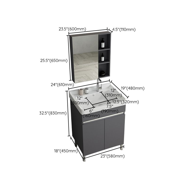 Gray Metal Vanity Sink Modern Free-standing Standard Space Saver Vanity